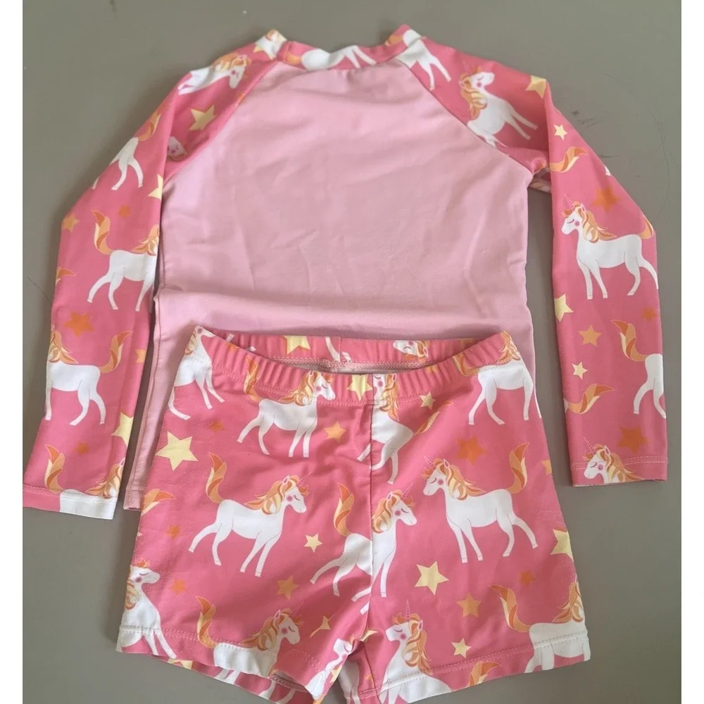 Unbranded Unicorn Rash Guard Top and Shorts Pink Girls Size 5Y